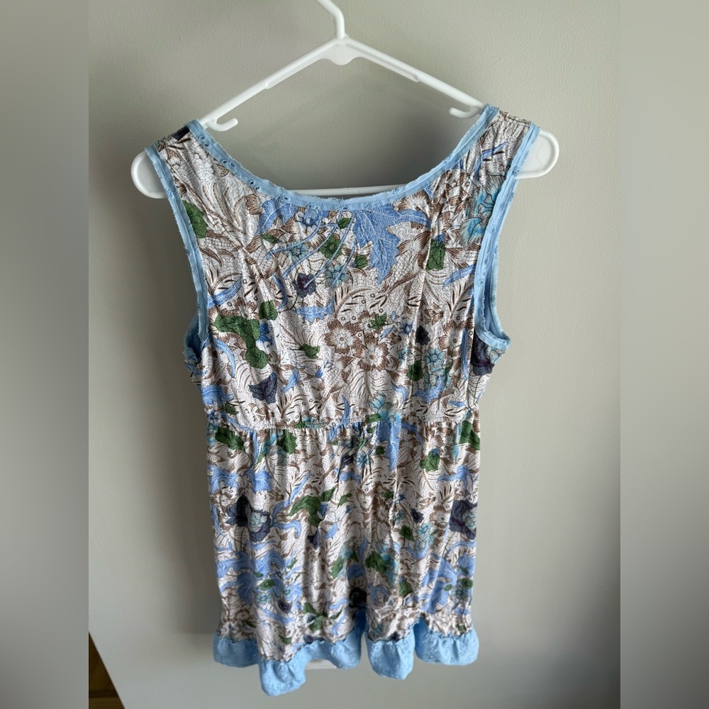 Free People Y2K Boho Floral Sleeveless Tunic Dress - Light Blue - Size Medium - Picture 11 of 16